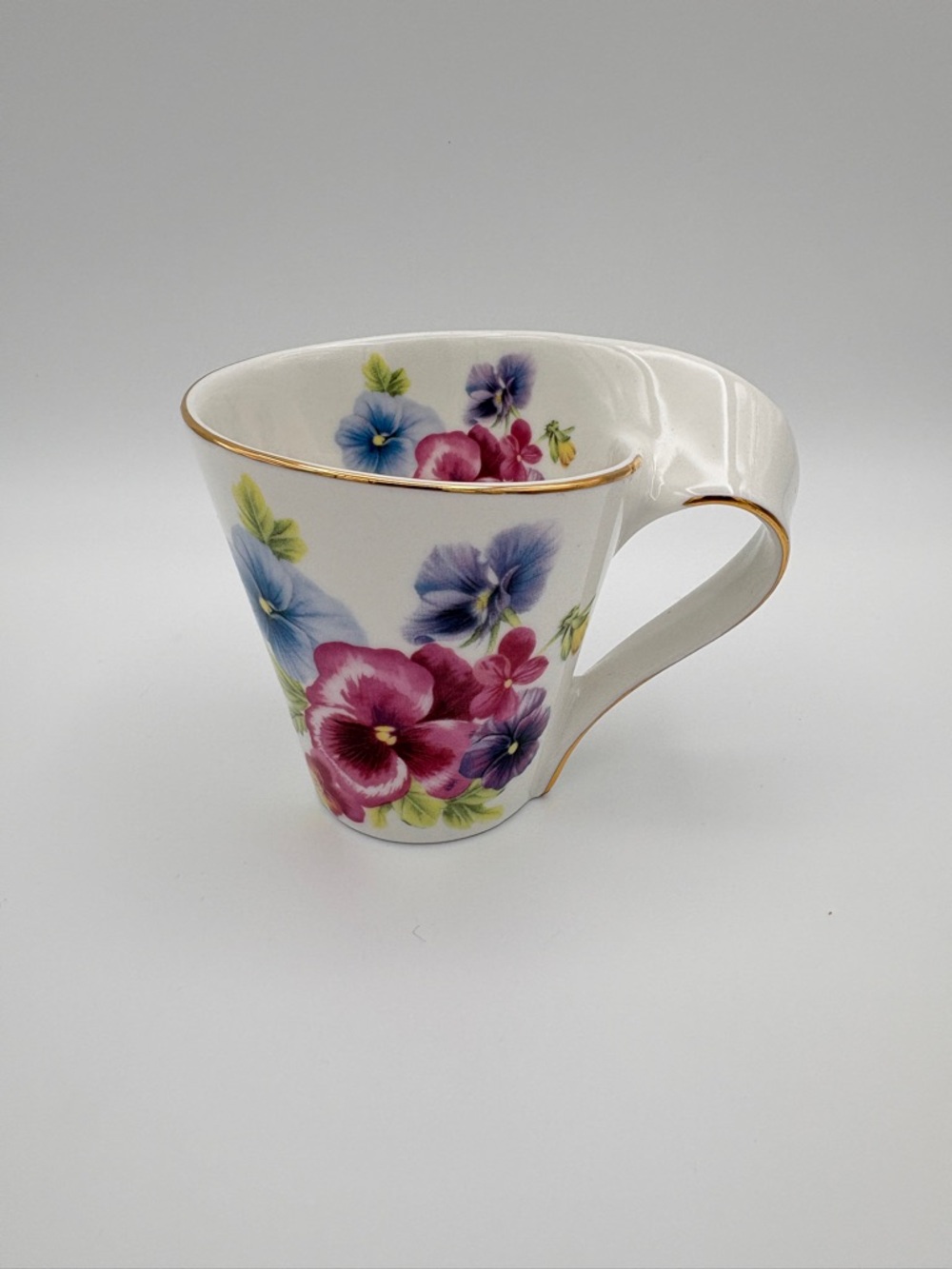 Adeline Fine Porcelain Teacup Saucer Spoon Set Pansy Gold Trim 3pc - Picture 11 of 15
